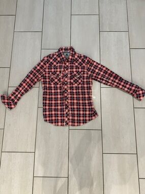 Men's Red Plaid Long-Sleeve Button-Down Shirt/Flannel